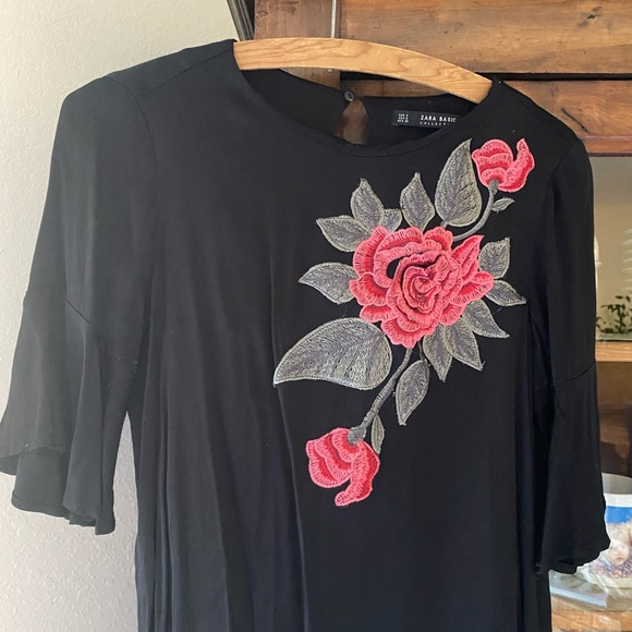 Zara Basic Asymmetrical Black Satin Dress - Picture 2 of 8